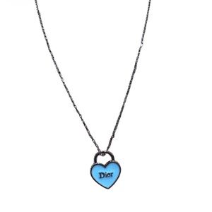 Dior Silver Necklace with Blue Heart Pendant